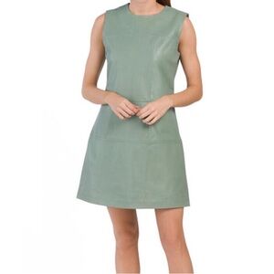 NWT BOD & CHRISTENSEN Destiny Genuine Leather Green Minimalist Shift Mini Dress